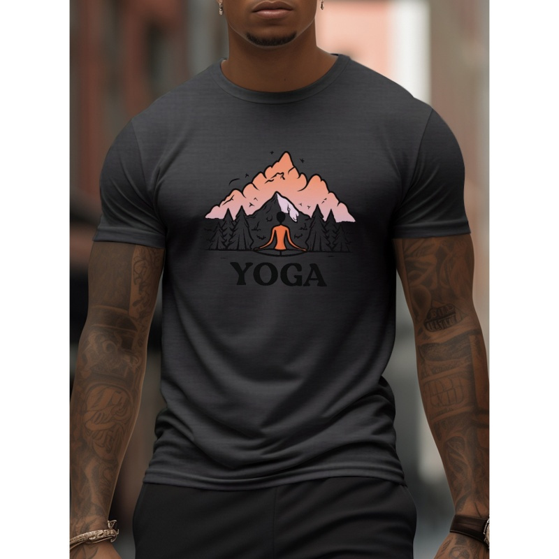 

Yoga Print T Shirt, Tees For Men, Casual Short Sleeve T-shirt For Summer