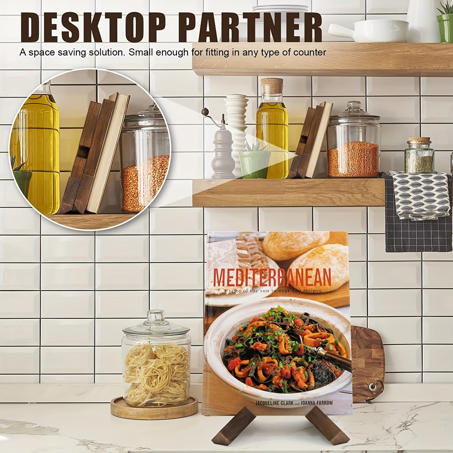 Cookbook Stand Wood Cookbook Holder: Farmhouse Kitchen Cookbook Stand -  Adjustable Cookbook Recipe Stand