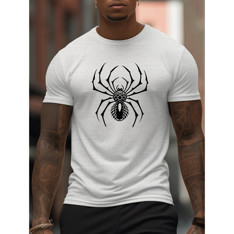 

Spider Print T-shirt For Men, Trendy Short Sleeve Top, Men's Clothing