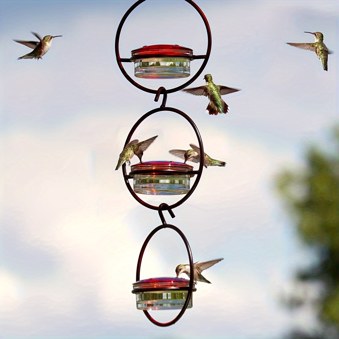 

1/3pcs, Beautiful Hanging Hummingbird Feeder, Metal Bottle Humming Bird Feeder With Circular Metal Frame And Perch, Home Decor, Yard Decor, Theme Party Decor, Scene Decor