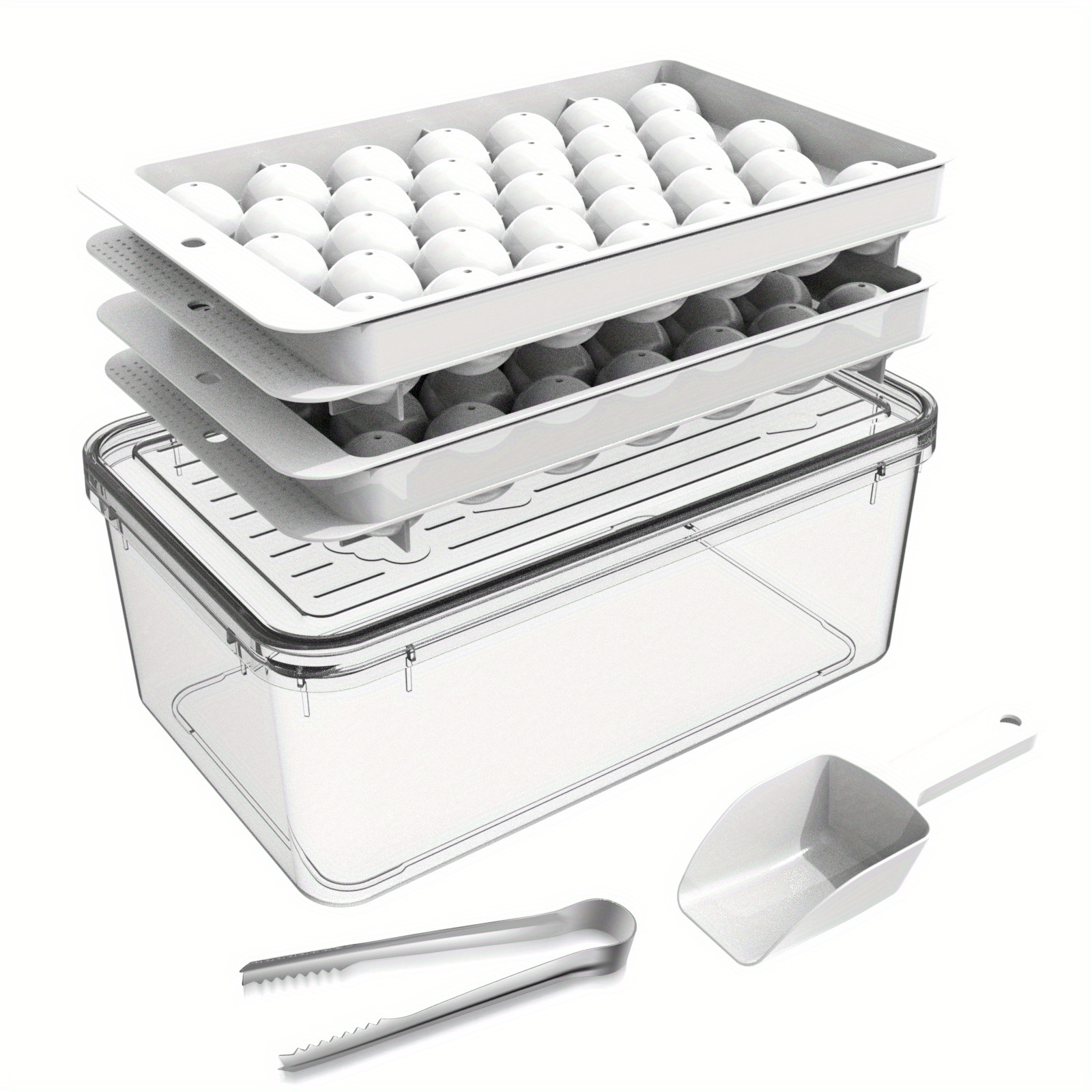 Ice Cube Tray Round Ice Trays For Freezer With Lid And Bin - Temu