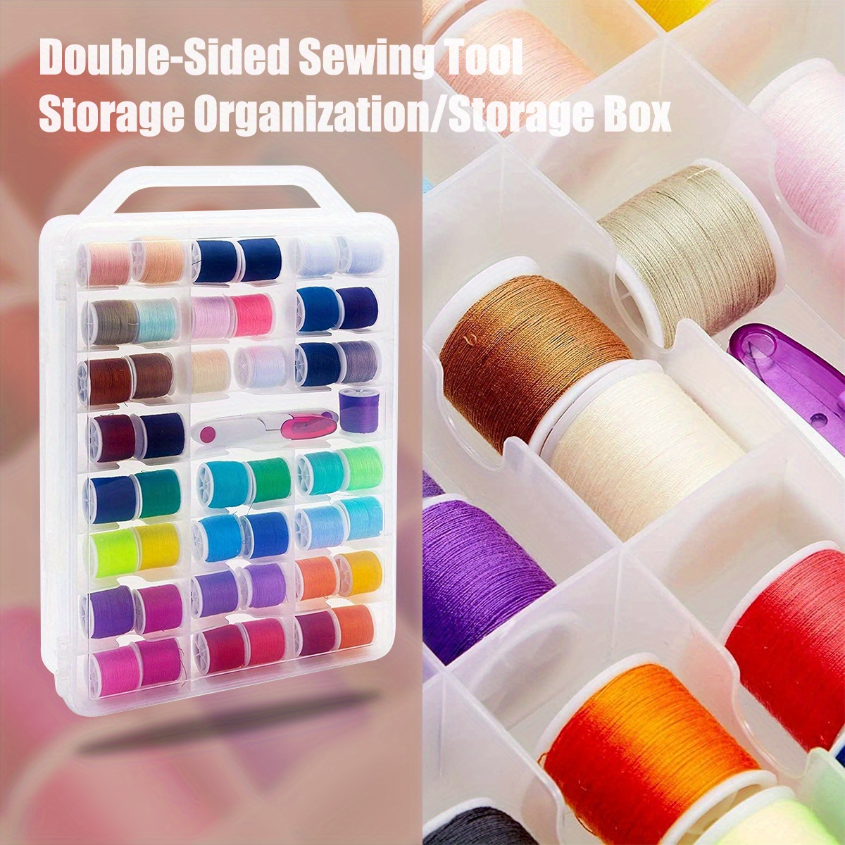 46 Grids Sewing Organizer, Double Sided Thread Box Storage, Portable Clear  Plastic Organizer Box for Embroidery and Sewing Threads, Embroidery Floss