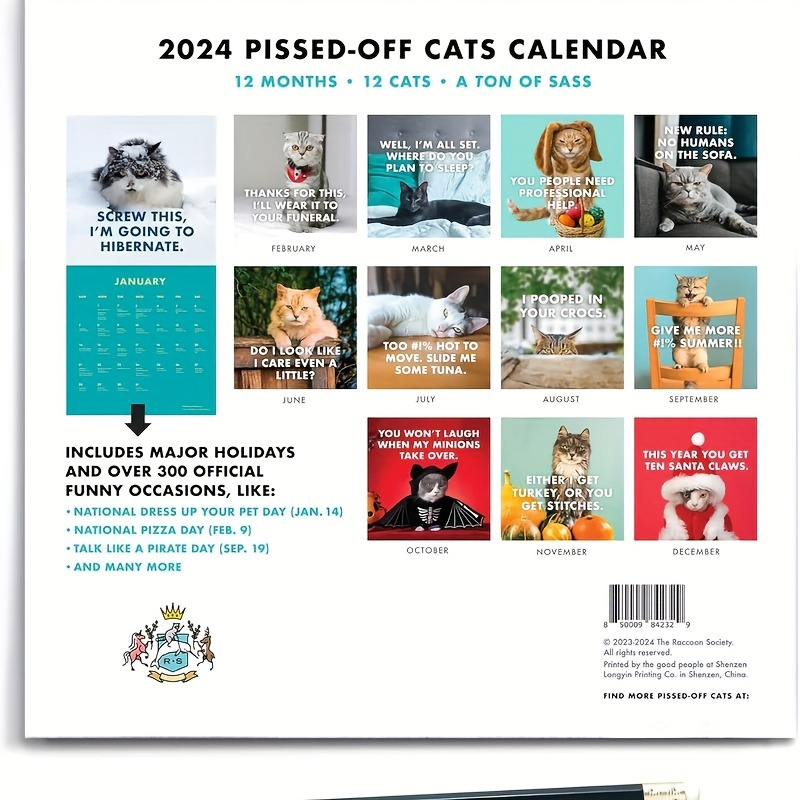 2024 Cute Cat Calendar Pissed off Cats Calendar Angry - Temu