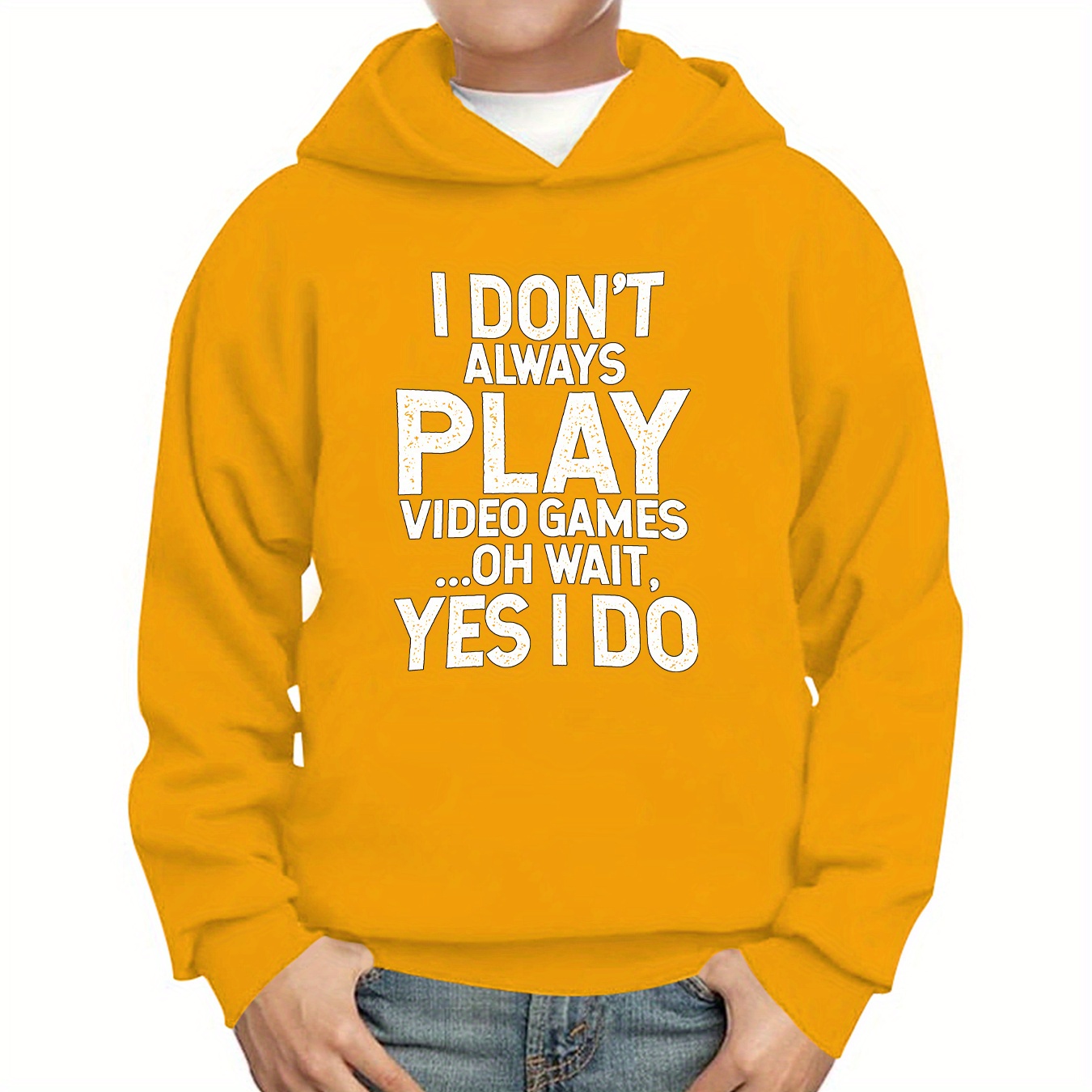 

I Don't Always Play Vedio Games Letter Print Hoodies For Boys - Casual Graphic Design With Stretch Fabric For Comfortable Autumn/winter Wear