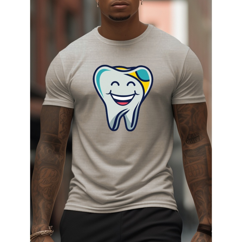 

Tooth Print T Shirt, Tees For Men, Casual Short Sleeve T-shirt For Summer