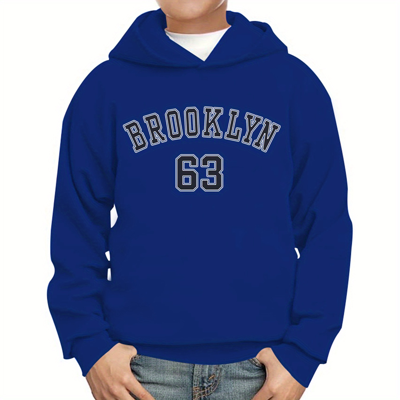 

Brooklyn Letter Print Hoodies For Boys - Casual Graphic Design With Stretch Fabric For Comfortable Autumn/winter Wear