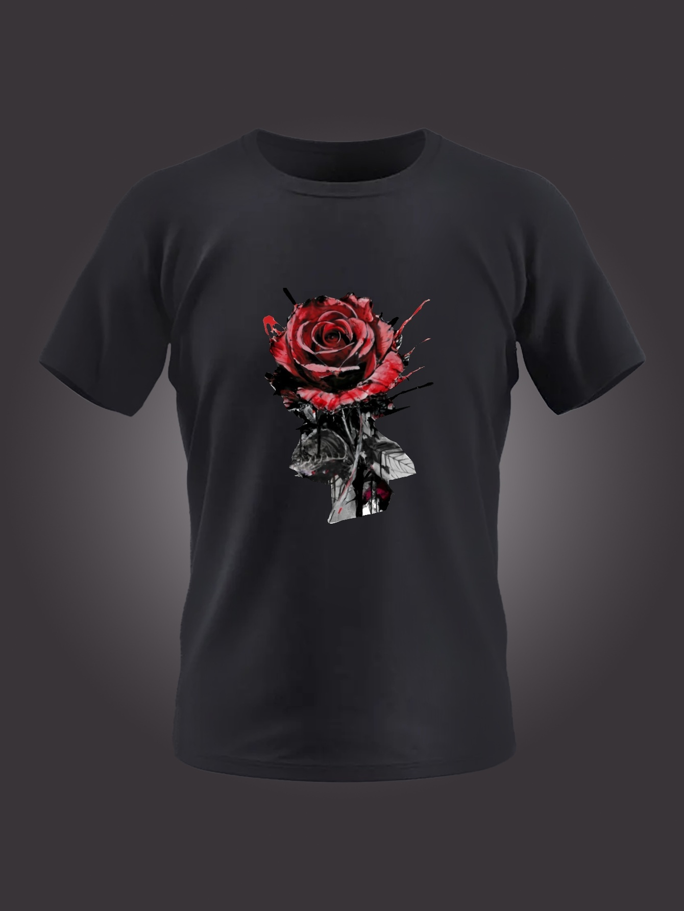 Rose Pattern Men's Vintage Style T shirt Summer Outdoor Gift