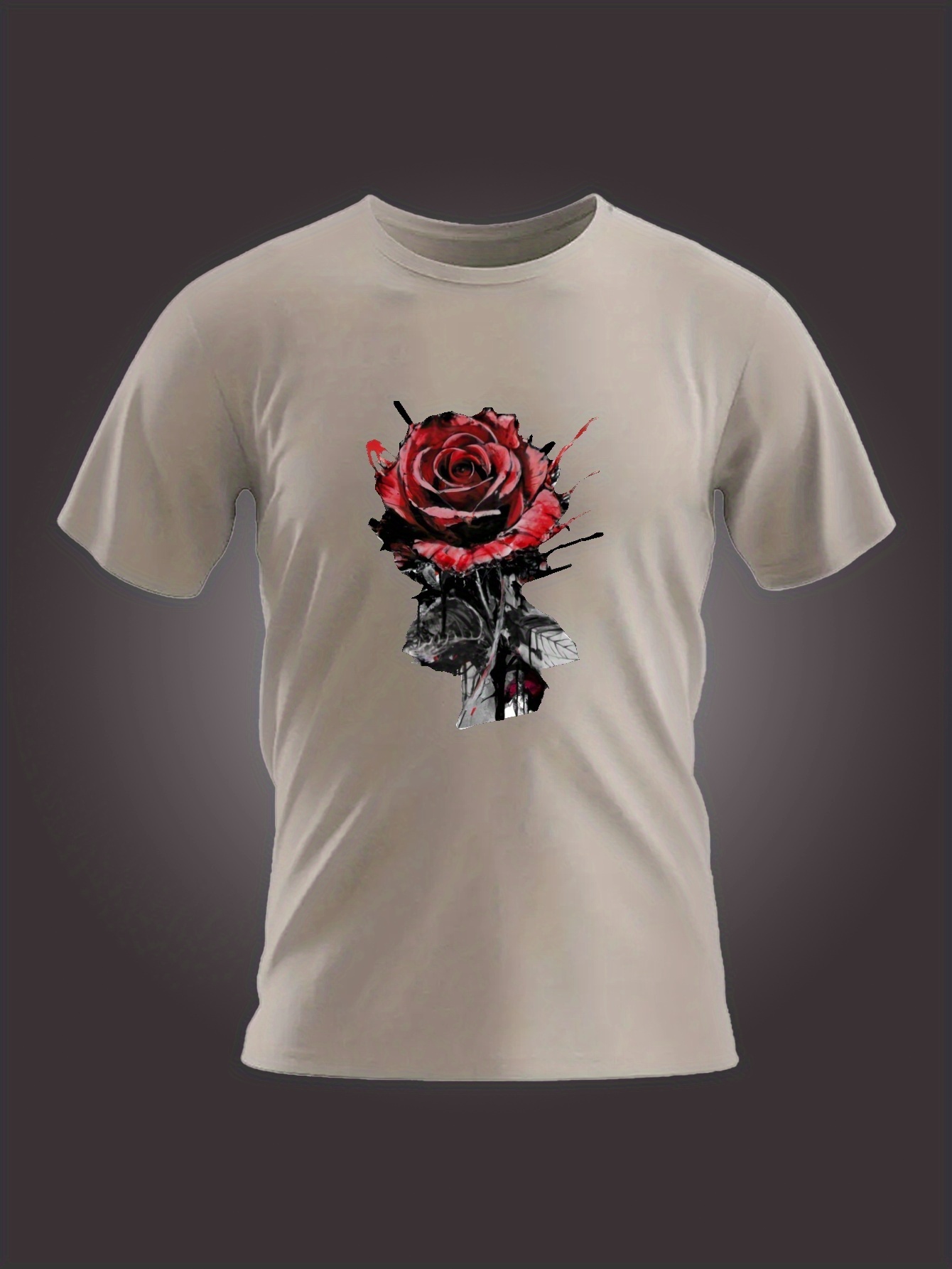 Rose Pattern Men's Vintage Style T shirt Summer Outdoor Gift