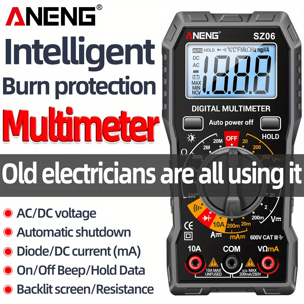 Aneng Sz02 Smart Digital Multimeter Auto Range 9999 Counts Ncv Universal  Meter Handheld Multifunctional Tester Voltmeter Ammeter With Backlight  Flashl
