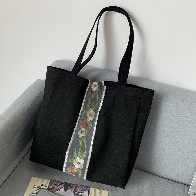 Grey floral cheap embroidered tote bag