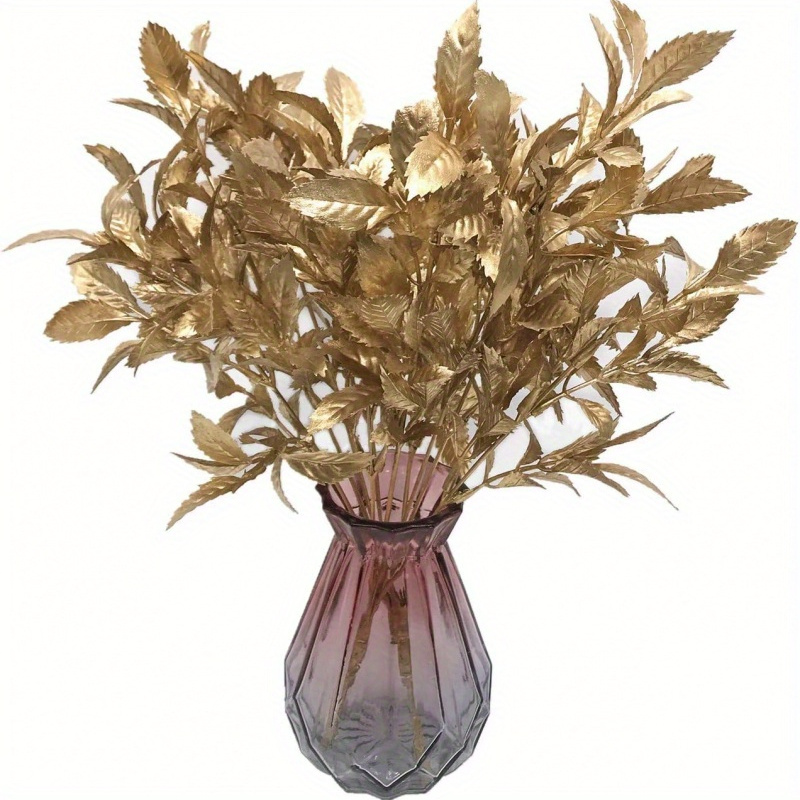 Golden Artificial Plants Plastic Fake Plant Leaves Bush - Temu