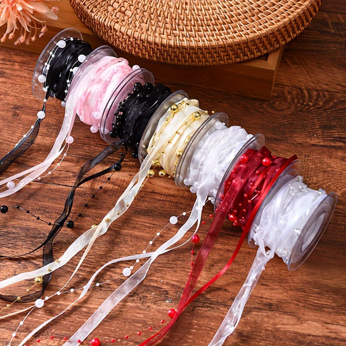 Artificial Bead Pearl Ribbon Chiffon Ribbon And Organza Lace - Temu