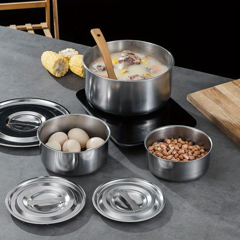 3pcs/set Juego de ollas de sopa de acero inoxidable con tapa Utensilios de  cocina Olla de estofado Accesorios de cocina