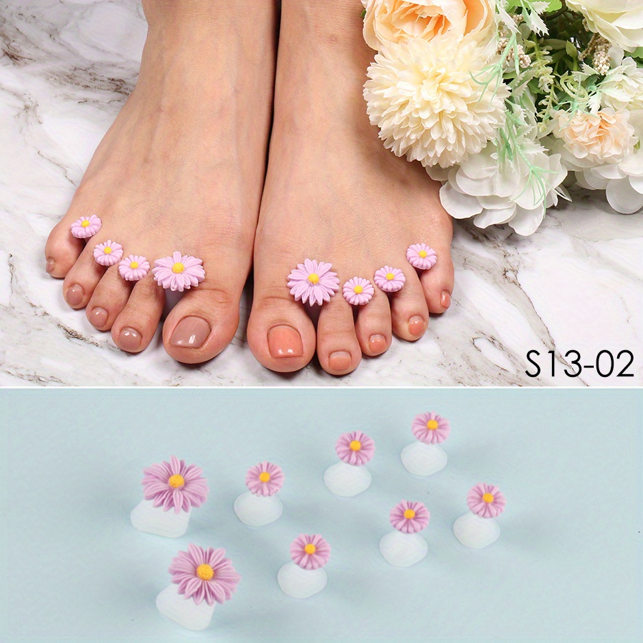 Image of 8pcs Toe Separator Silicone Soft Daisy Flower Toe Spacers Reusable Pedicure Toe Dividers Nail Art Manicure Tools For Women Nail Care