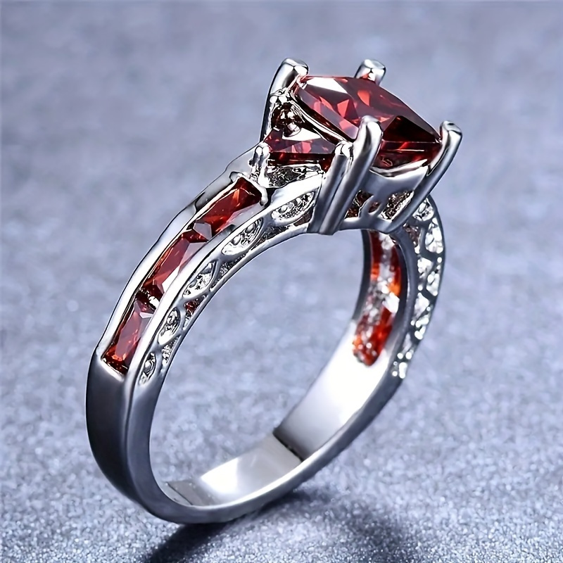 1pc Classic Red Gems White CZ Wedding Band Ring,Men Rings,Temu