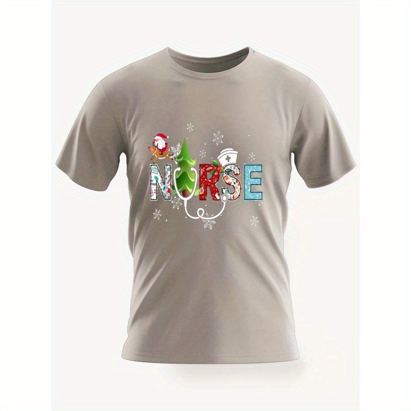 

Christmas Nurse Print T-shirt For Men, Casual Short Sleeve Top, Men's Clothing