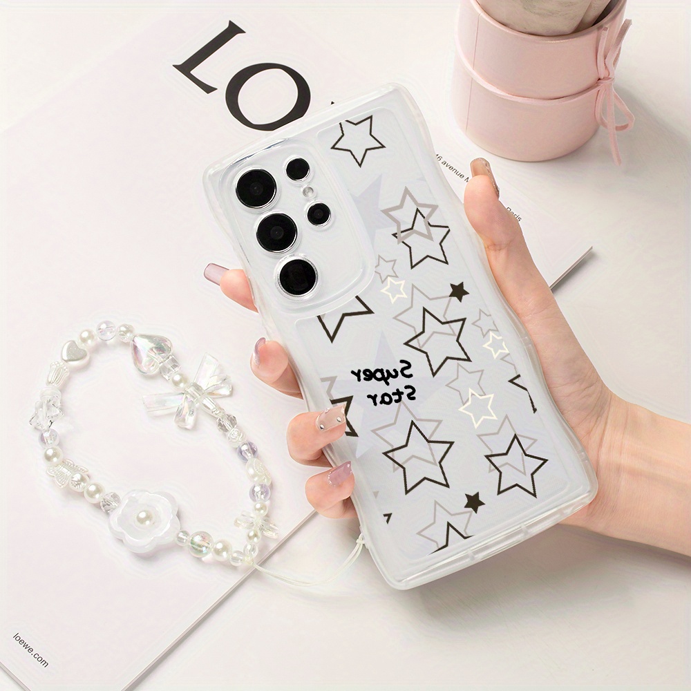 Star Pop Pattern Transparent Wave Phone Case With Bracelet For Samsung Galaxy S23 Ultra S23 S23 S22 Ultra S22 S22 S21 Ultra S21 S21 S21FE S20 Ul