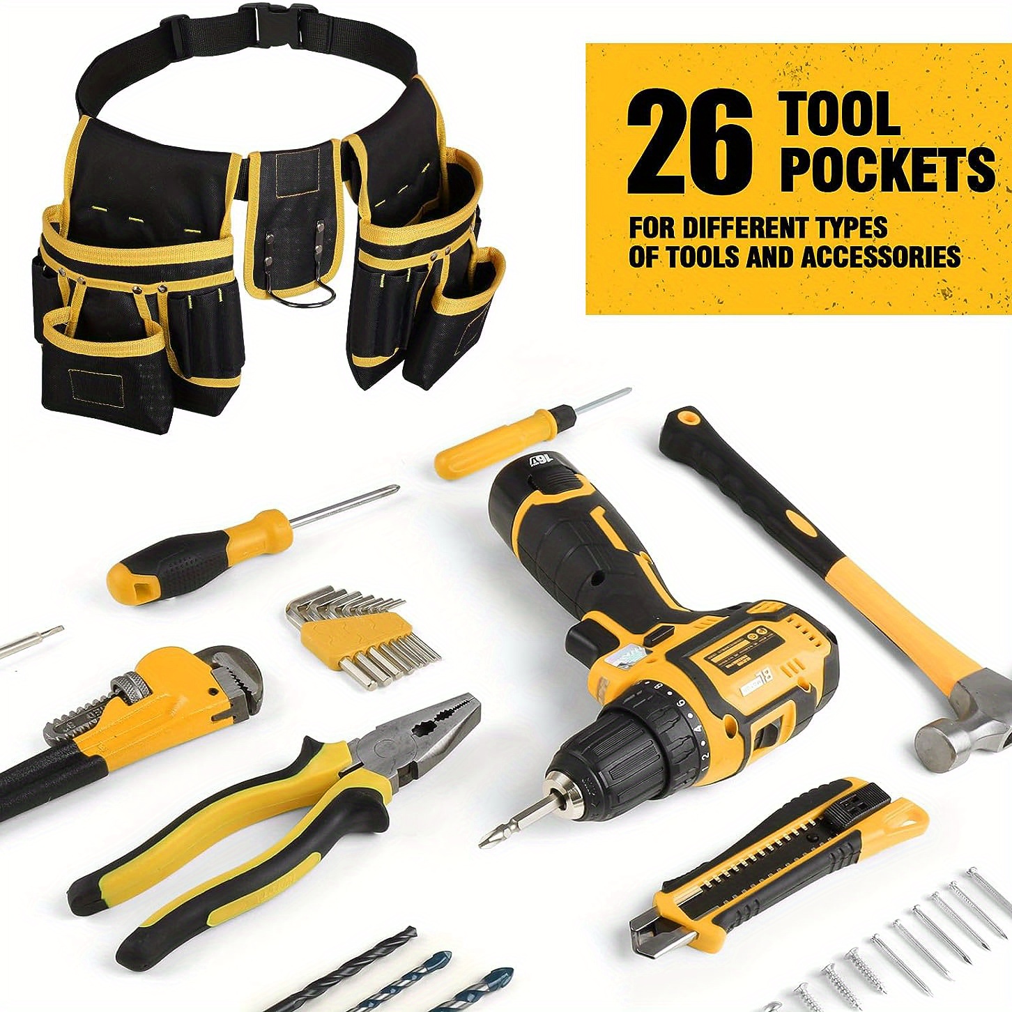 1pc Tool Belt Magnetic Tool Pouch With 26 Pocket Tool Belts For