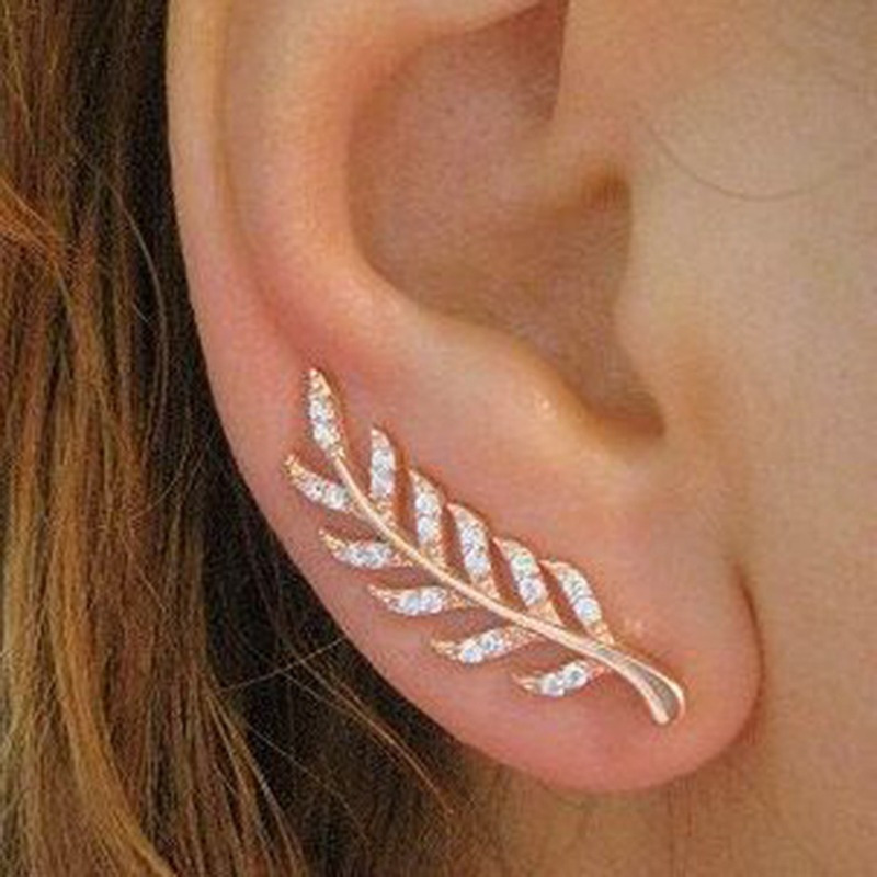 

1pair Cute Symmetrical Hollow Leaf Earrings, Golden/silvery Leaf Crawler Earrings Accessories For Women Ear Ornament