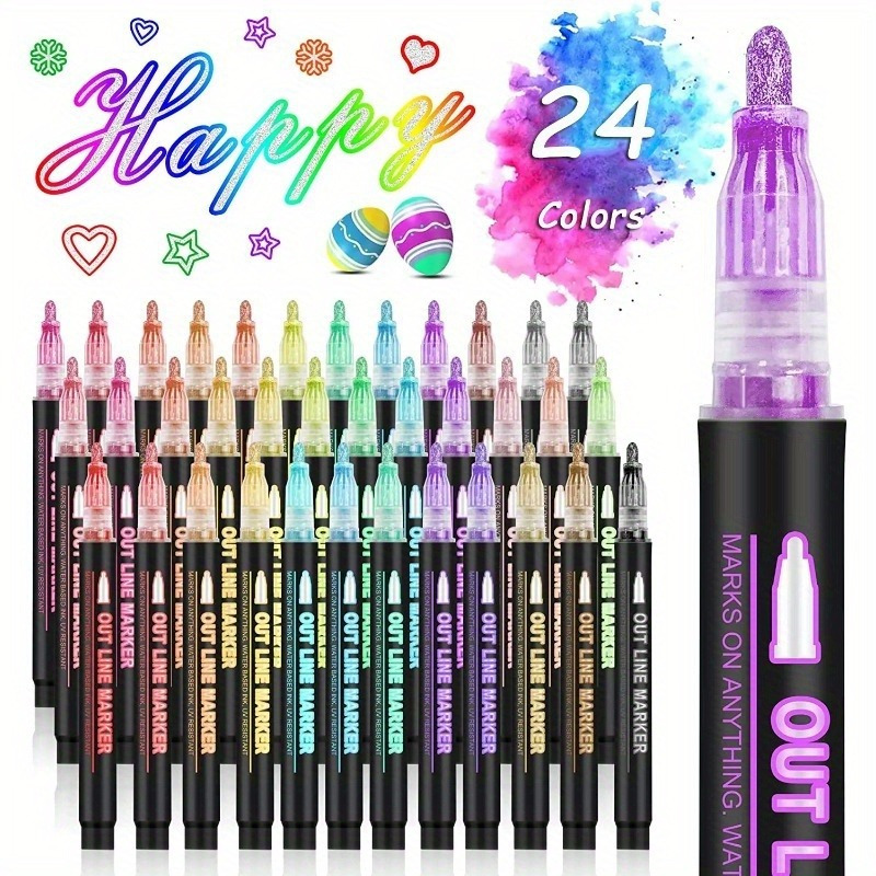 Shimmer Markers Double Line Outline: 20 Colors Metallic Glitter Pen Set  Super Squiggles Sparkle Kid Age 4 8 10 12 24 Christmas Gift Cool Dazzles