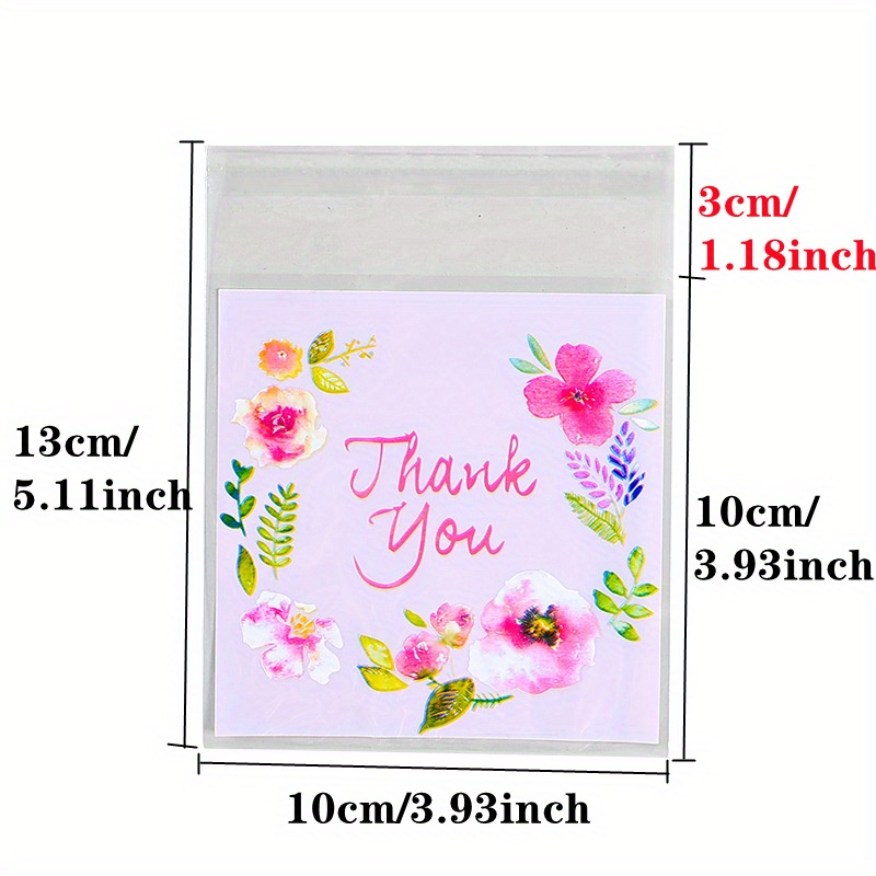 TEMU 100 pièces, sacs floraux autocollants (2,76 pouces/3,94 pouces), sachets cadeaux en papier verre transparent coloré, OPP, pour fêtes et