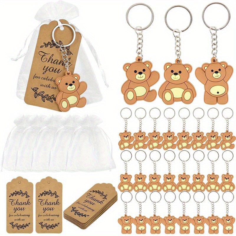 

10/20pcs, Souvenir Gift, Bear Key Chain With Organza Bag Tag, Birthday Party Thank You Card, Thank You Small Gift