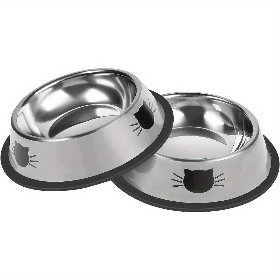 

2pcs Stainless Steel Cat Bowls, Cartoon Print Drop Resistant Cat Food Bowls, Water Basin, Easy To Clean Non-slip Cat Feeding Bowl