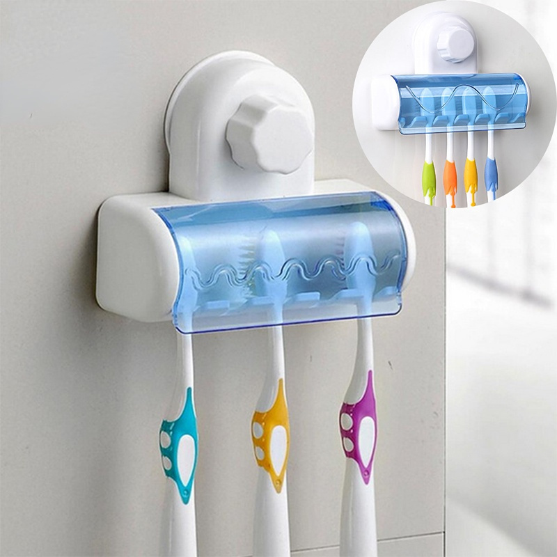 

1pc Toothbrush Holder With Suction Cup, Wall Mounted Toothbrush Storage Rack, Toothbrush Storage Organizer, Bathroom Toothbrush Holder With Cover, Bathroom Accessories