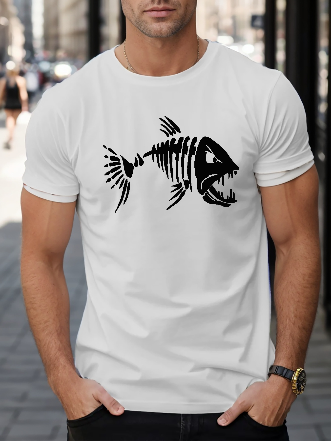 Big Fish Skeleton Print Tees Men Casual Quick Drying - Temu