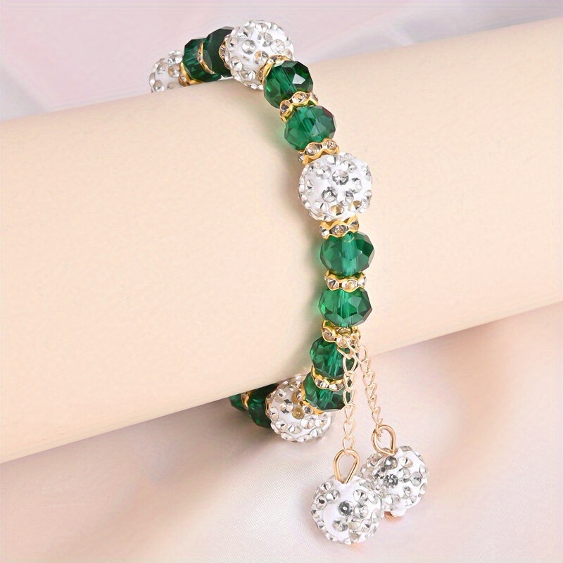 

1pc Green Synthetic Crystal Beaded Bracelets For Women Men, Fashion Zircon Beaded Bracelets For Friend Jewelry