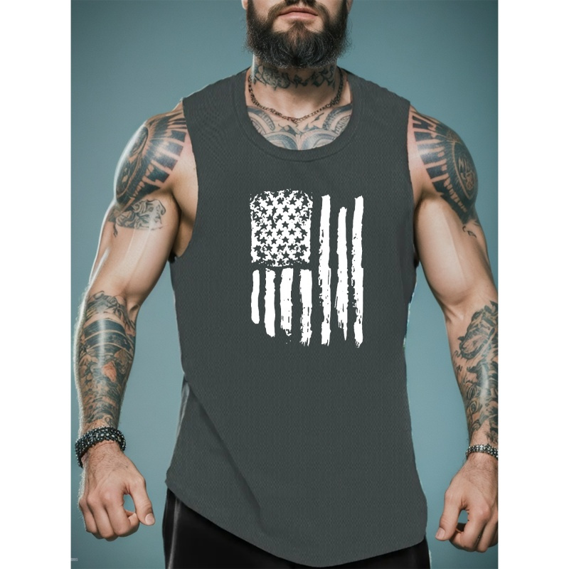 

Creative American Flag Pattern Print Men's Casual Breathable Comfy Sleeveless Tank Tops, Quick Drying Sports Vest, Men's Summer Clothes Outfits, Men's Undershirts Tops