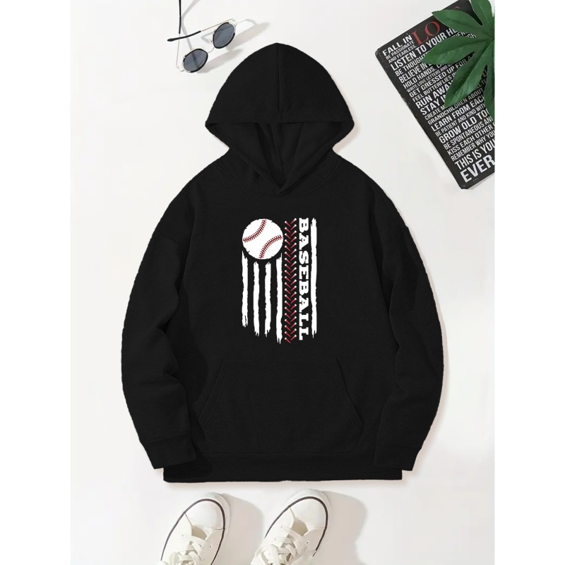 

Men's Pullover Round Neck Hooded Sweatshirt Baseball Print Hoodie Casual Top For Autumn Winter Men's Clothing As Gifts