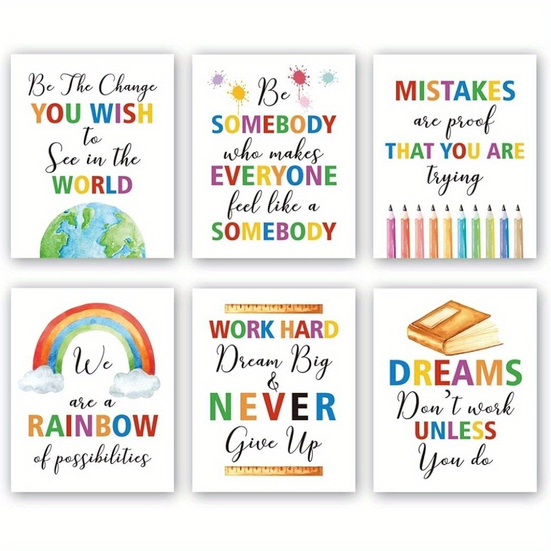 

6pcs Colorful Words Art Prints, Set Of 6 (8"x10"), Inspirational Quotes Motivational Saying Poster, Rainbow World Crayon Ink Splatters Wall Art No Frame Eid Al-adha Mubarak