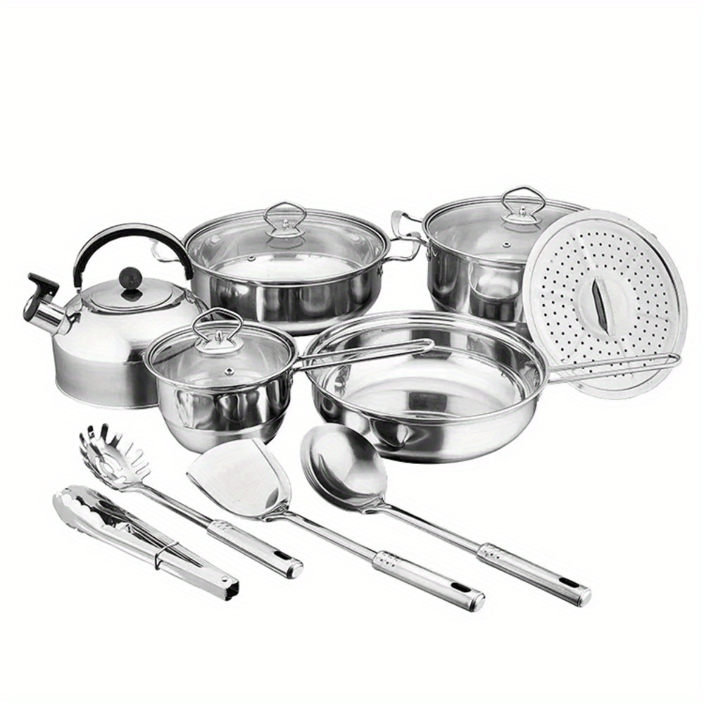 Thickened Stainless Steel Pot Set, Milk Frying Pan with Kettle