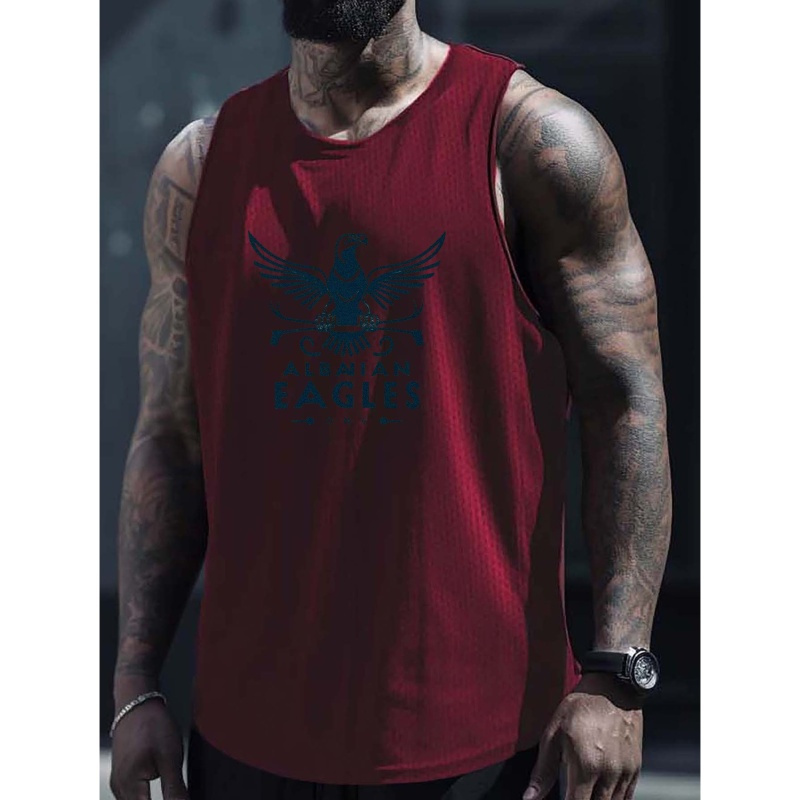 

Albanian Eagles Pattern Print Men's Casual Breathable Comfy Sleeveless Tank Tops, Quick Drying Sports Vest, Men's Summer Clothes Outfits, Men's Undershirts Tops