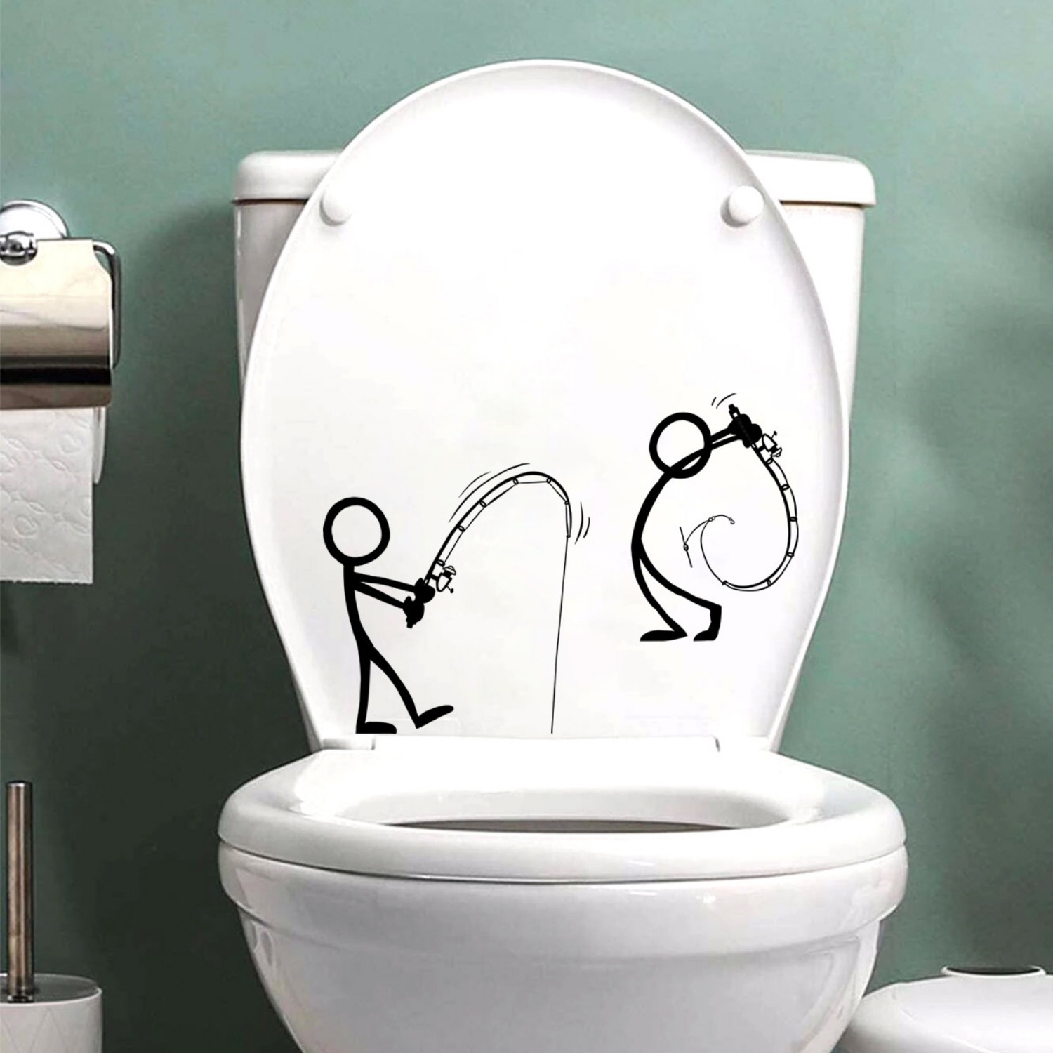 Bathroom Toilet Sticker Decal Stick Figure Fishing Funny - Temu Canada