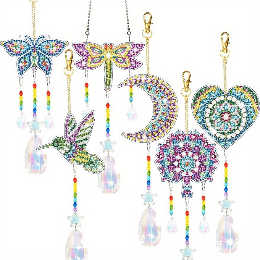  3 Pcs Diamond Painting Wind Chimes Suncatcher, Hanging  Crystal Double Sided Chime Ornament Decor For Garden Window Home DIY Kits  For Kids Adults -Style A