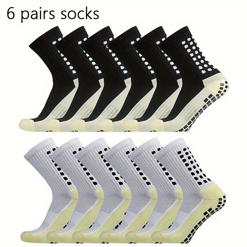 

6 Pairs Of Men's Professional Football Socks With Non Slip Grains, Comfy Breathable Cushioned Soft & Elastic Socks, Spring & Summer