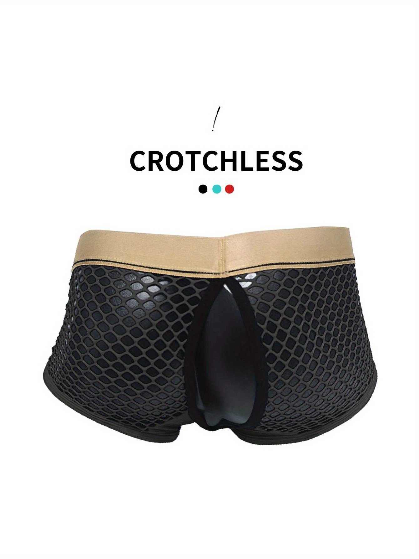 Men s Ice Silk Crotchless Contrast Color Fishnets Boxer Temu