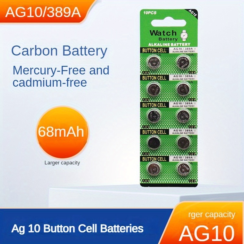 Batería LR1130 AG10 de 1.5 V de larga duración pilas de botón alcalinas (10  unidades)