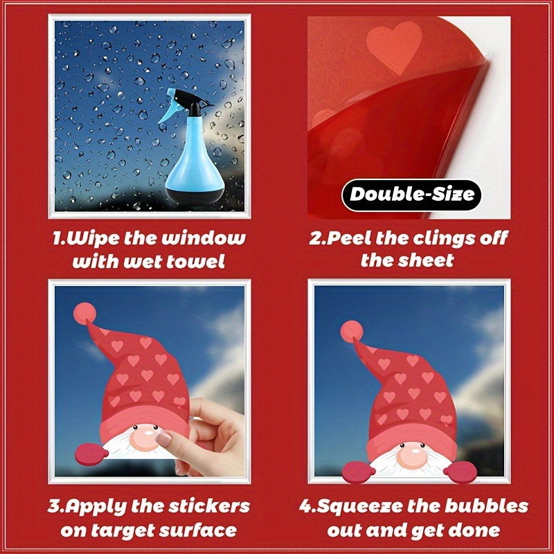 Valentine's Day Window Clings Gnome Heart Decal Double sided - Temu