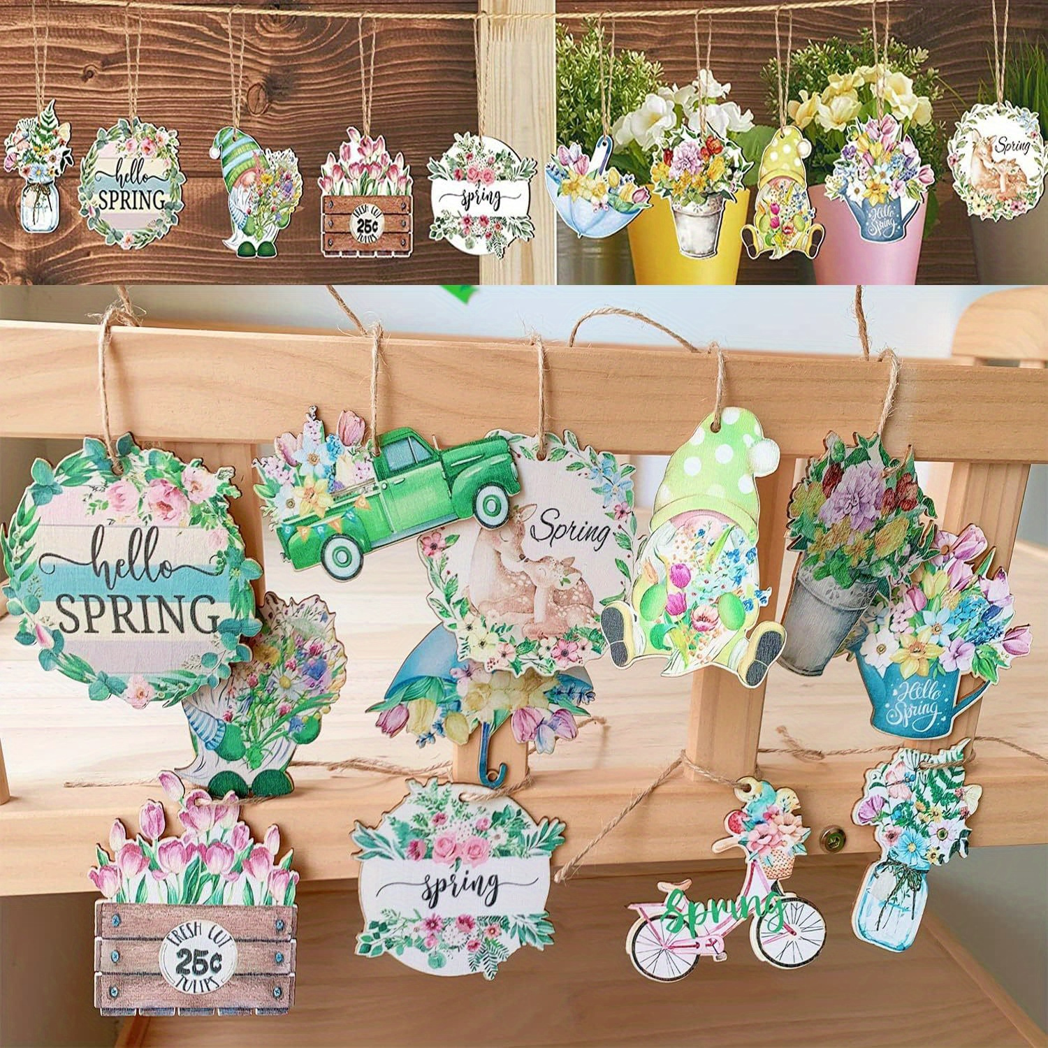 24pcs spring flowers wooden hanging ornaments party decor holiday supplies tree decorations yard decoration holiday arrangement garden decor