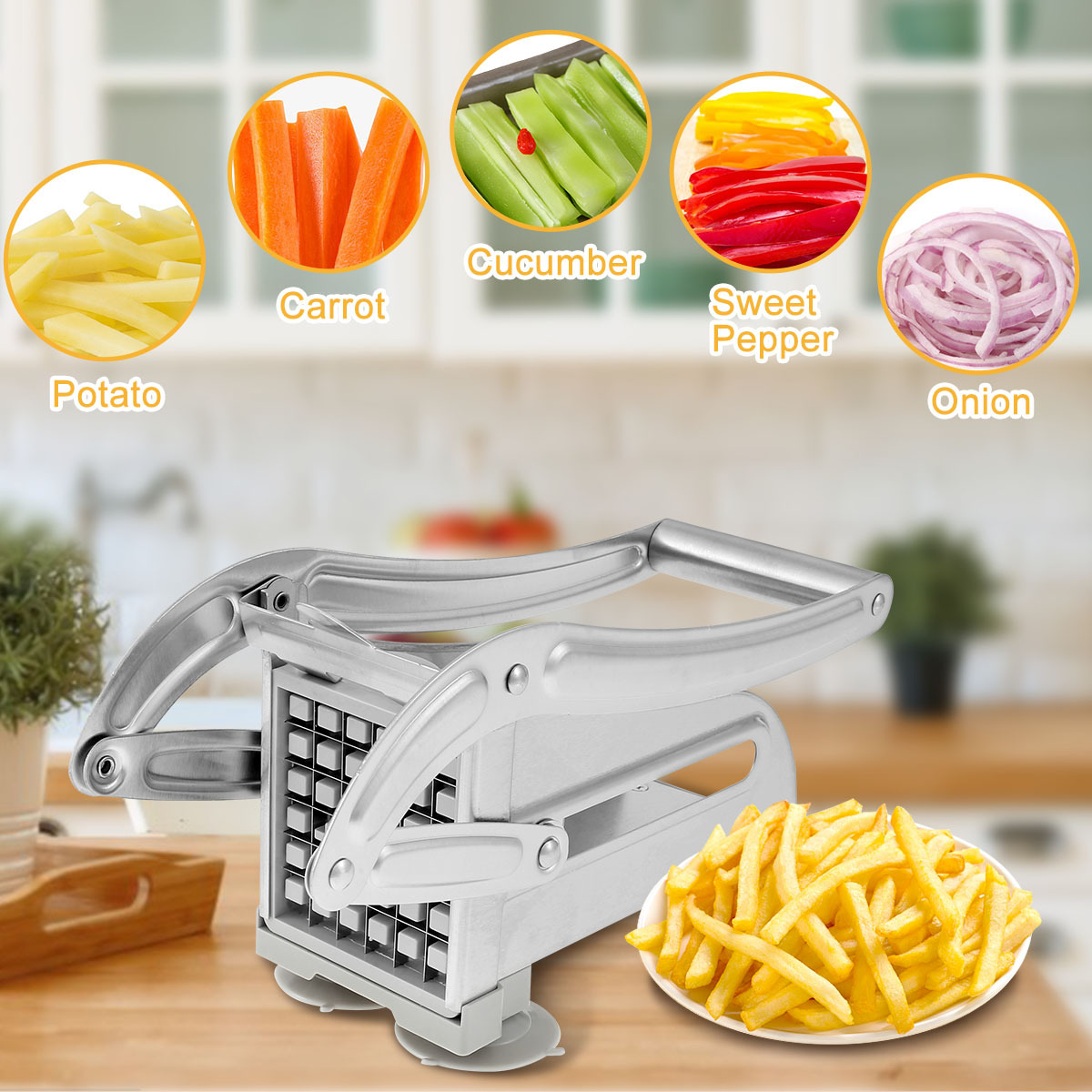 Commercial French Fry Cutter, Automatic Stainless Potato Fry Cutter Slicer  Machine