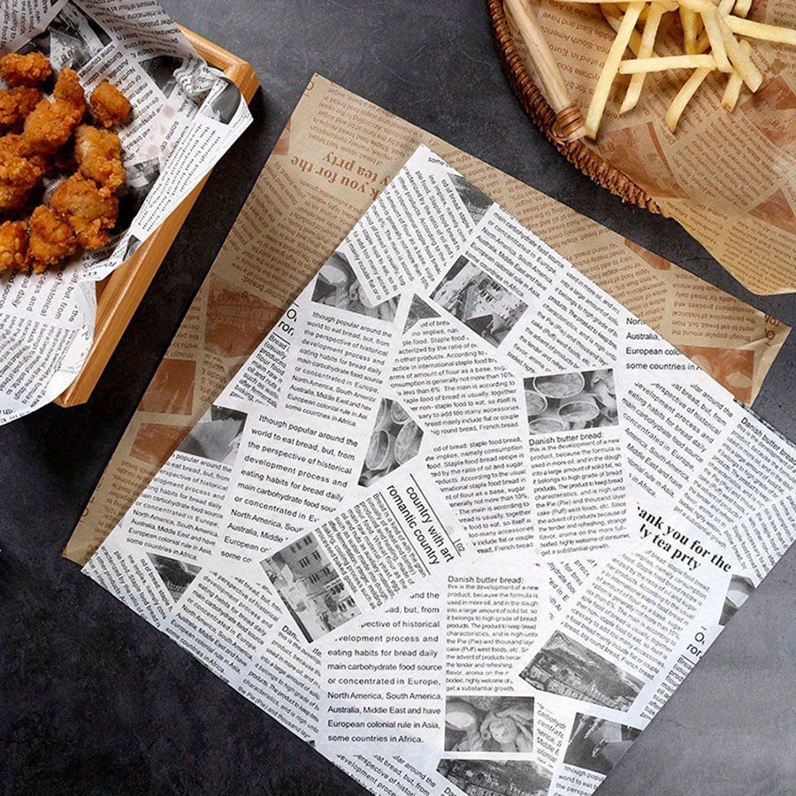 50pcs Sandwich Wrap Papers Deli Paper Sheets Food Basket Liners Grease Resistant Wrapping Paper for Restaurants Picnics Barbecues Parties Kids Meal