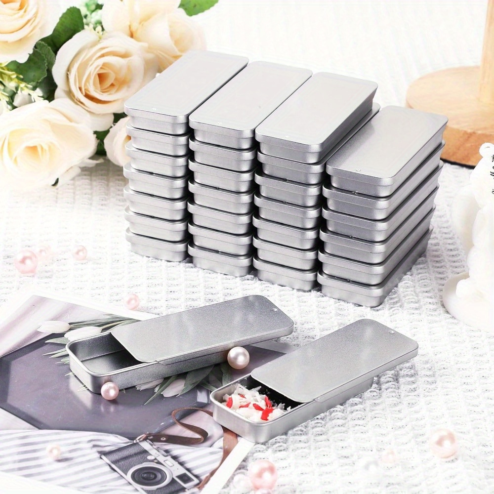 10Pack Empty Slide Top Tin, Containers For Lip Balm, Crafts, Storage Kit,  Metal Tin Containers, Gunmetal Small Tin Containers, Home Decor, Christmas G