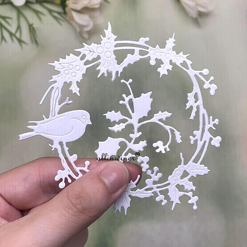 

1pc Metal Cutting Dies Stencils Scrapbook Cutting Die For Paper Card Making Scrapbooking Diy Cards Photo Album Craft Decorations New Bird Holly Wreath