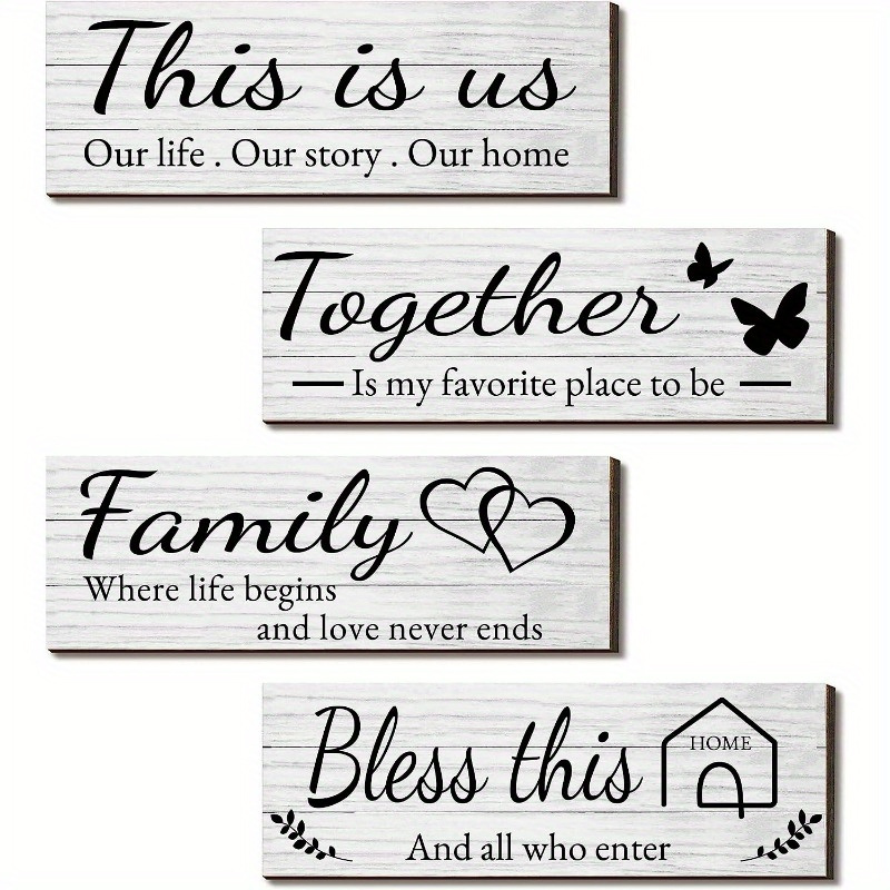 

4pcs/set Home Wall Sign, This Is Us/together/bless This Home/family Wall Decor For Living Room Bedroom (including Tape)