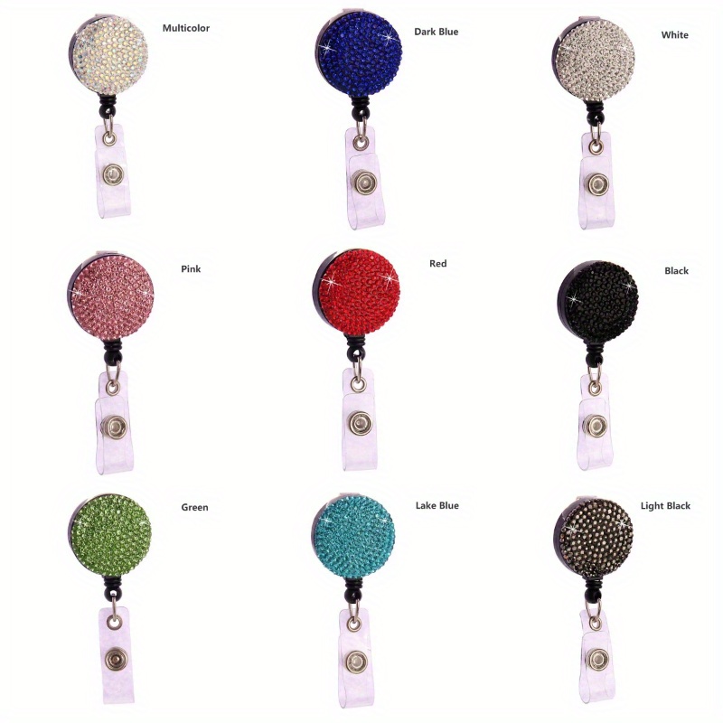 Shiny Rhinestone Telescopic Card Cover Buckle Badge Reel - Temu