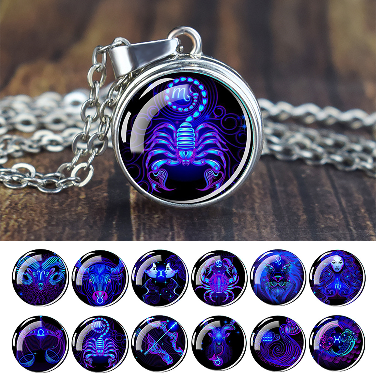 Zodiac Sign Leo Black Glass Pendant, Photo Glass Necklace, Glass Keychain,  Glass Jewelry 