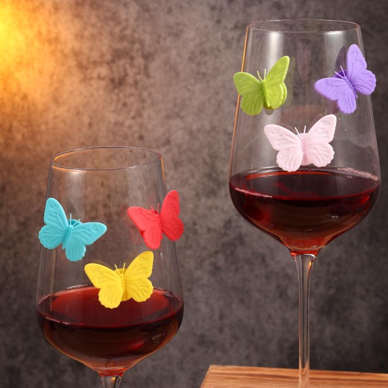 6pcs/set Creative Cute Wine Glass Charm Suction Butterfly Decorative Wine  Glass Marker Wine Glass Tag Bar Accessories Decor